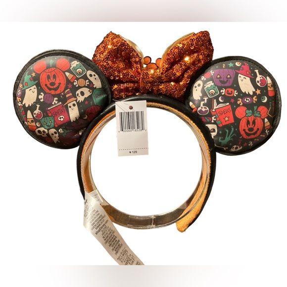 Disney Minnie Mouse Boo Halloween Ghost Pumpkin Bow Ears Headband NWT - Picture 6 of 7